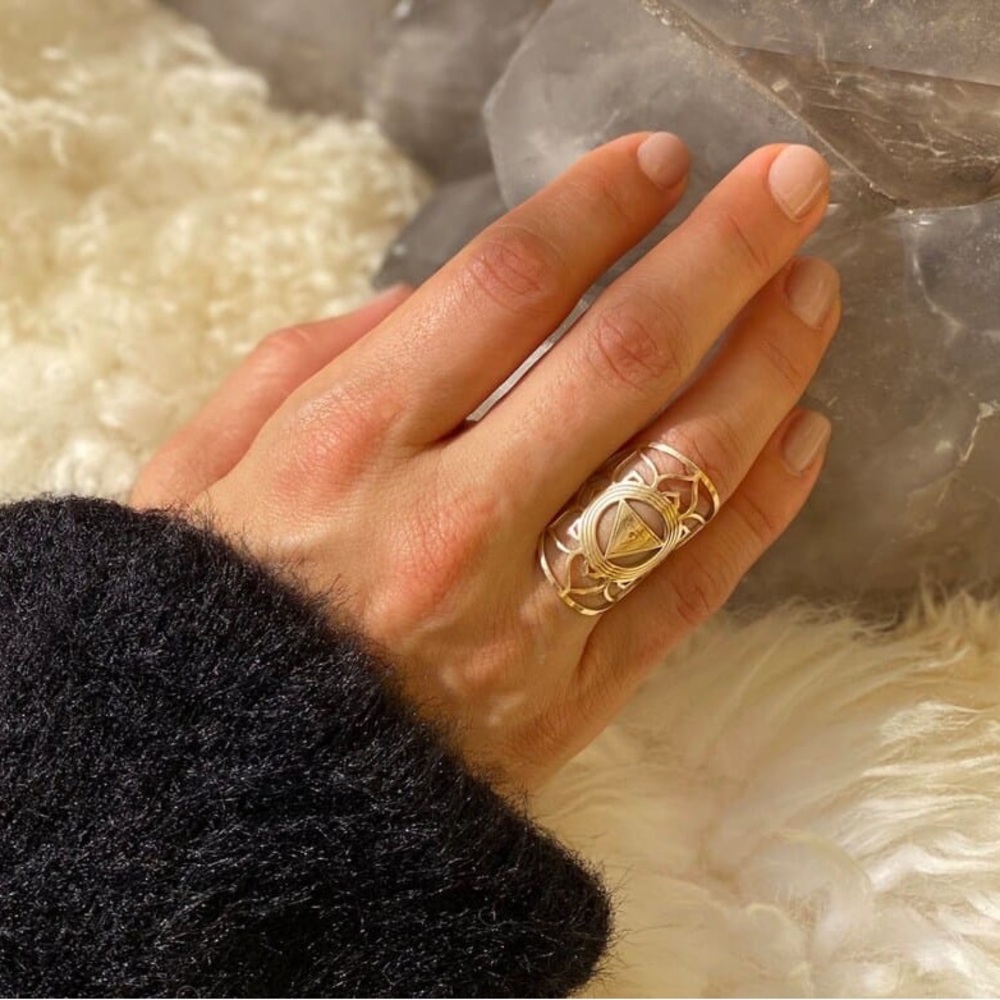 14k Solid Gold Handmade Kali Yantra Ring. Available in sizes 4-10